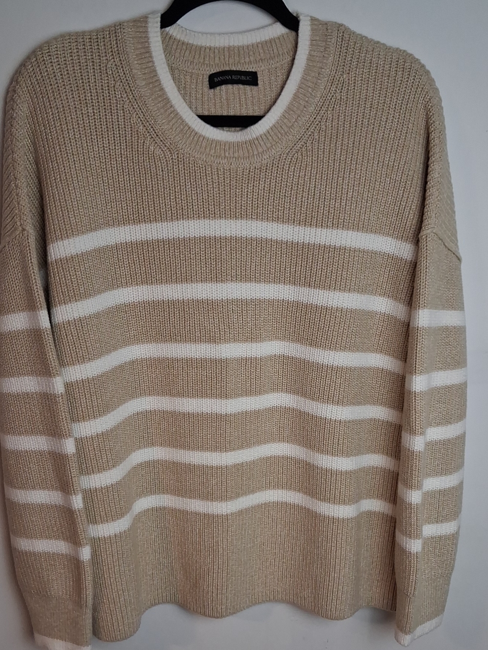 Banana Republic Men’s Cream & White Striped Crewneck Sweater